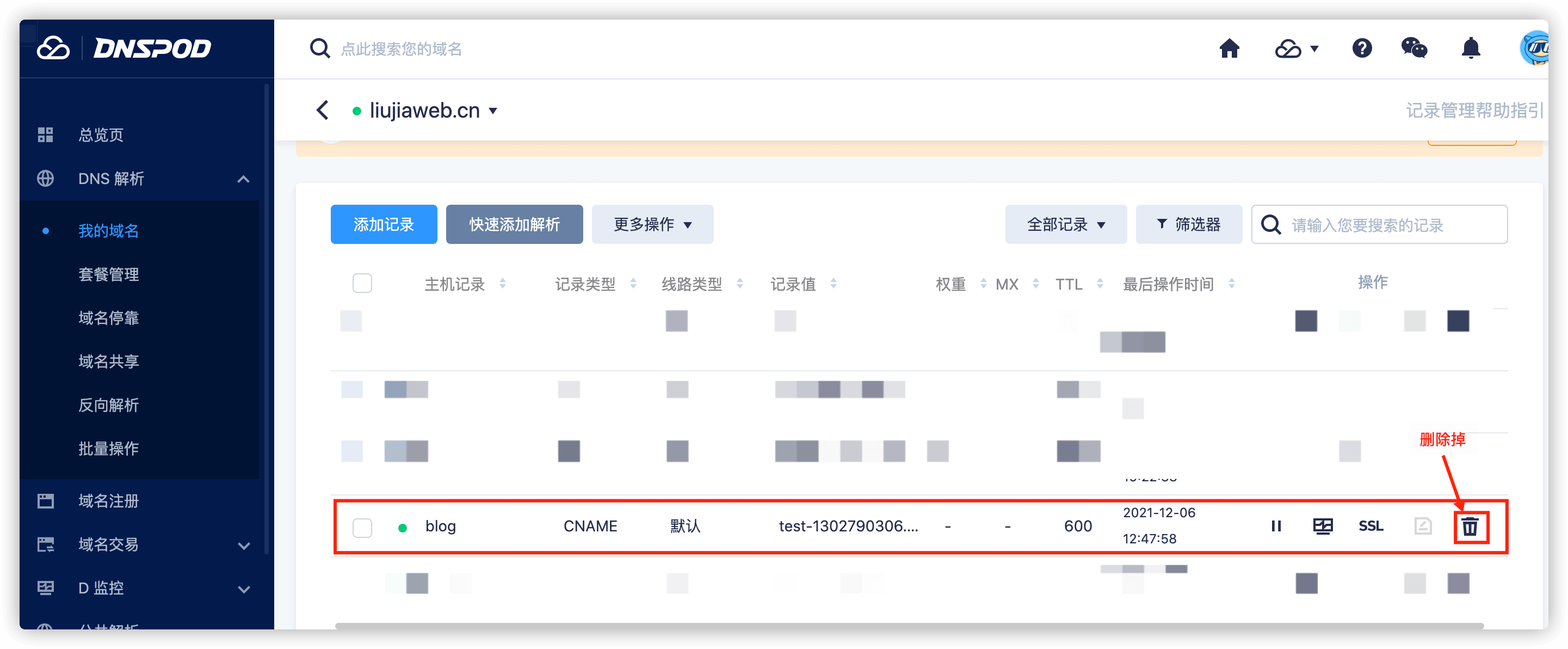 域名解析删除